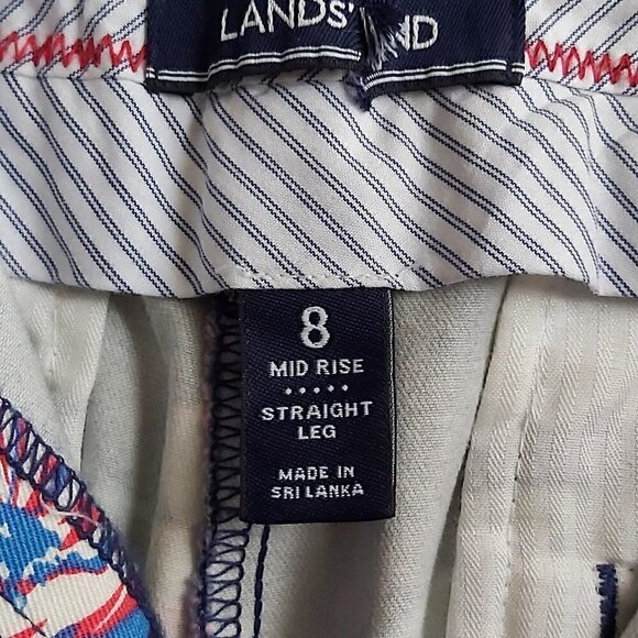 LANDS' End Womens Mid Rise Straight Leg Dark Blue Floral Crop Pants - Size 8 - Picture 6 of 6